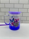 16 oz Ombre Glass Tumbler Mug, Purple with Butterfly Theme