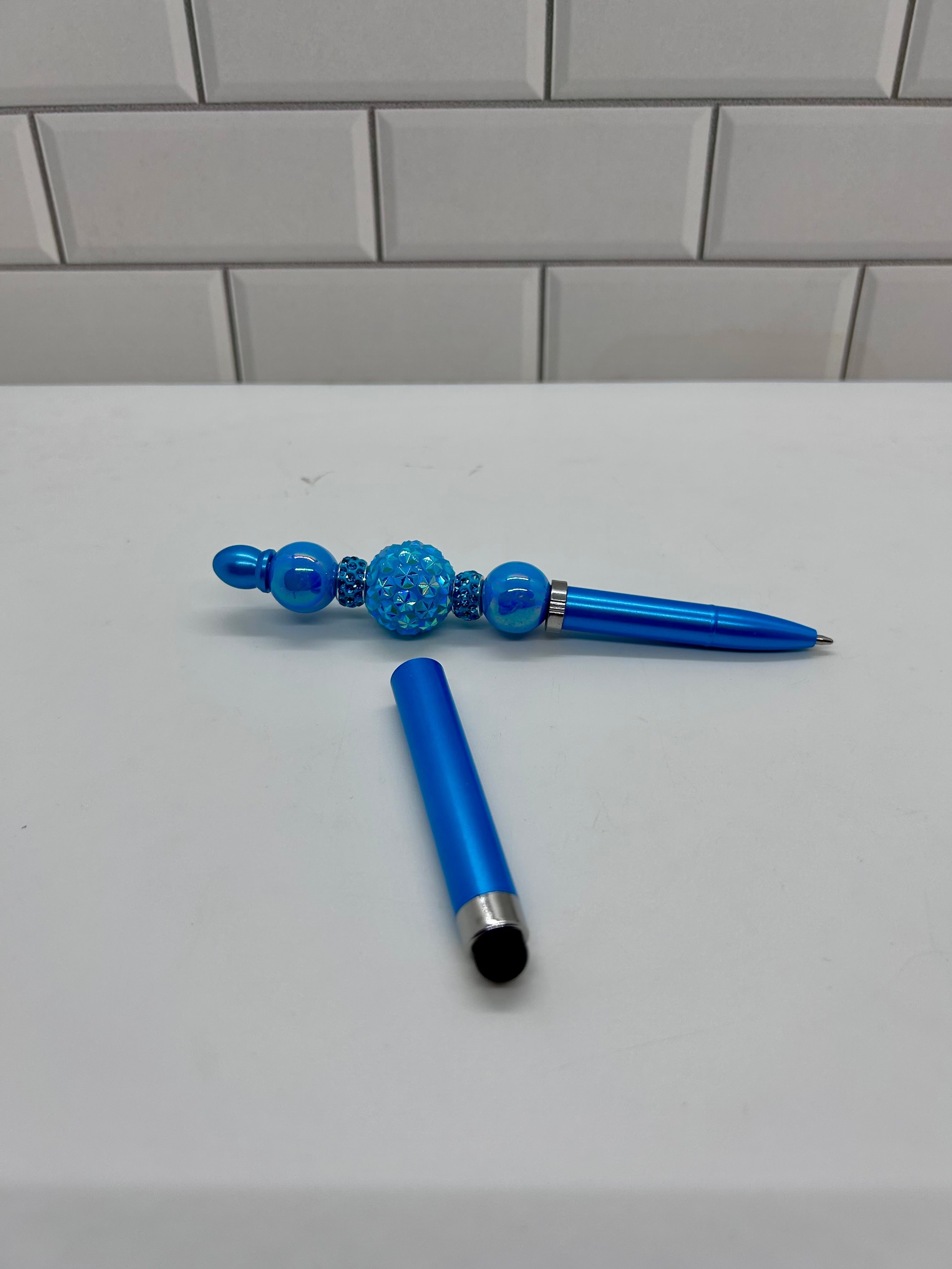 Beaded Stylus/Pen-Blue Acrylic