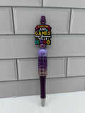 Beaded Ballpoint Pen, Purple with Bingo Theme