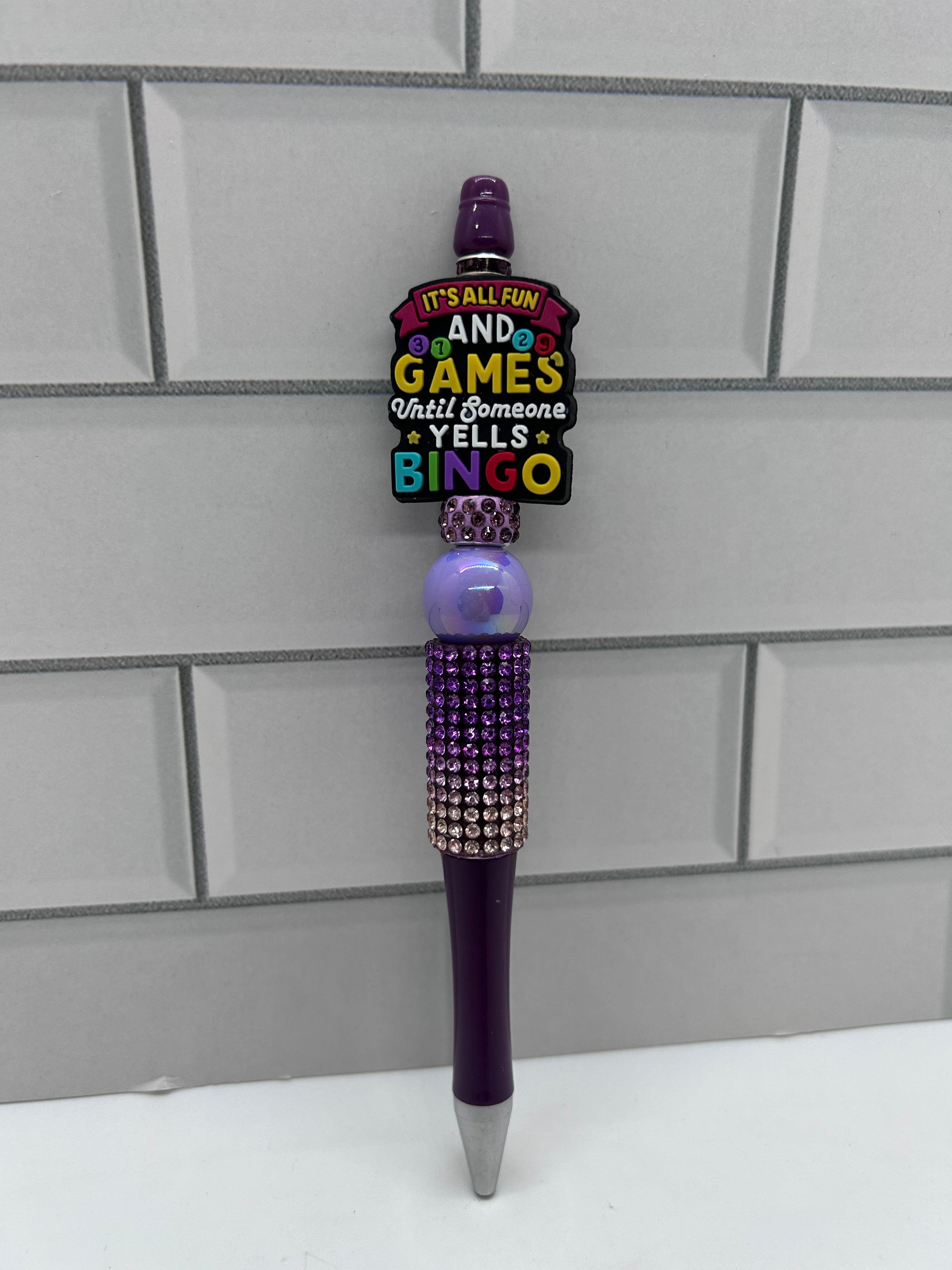 Beaded Ballpoint Pen, Purple with Bingo Theme