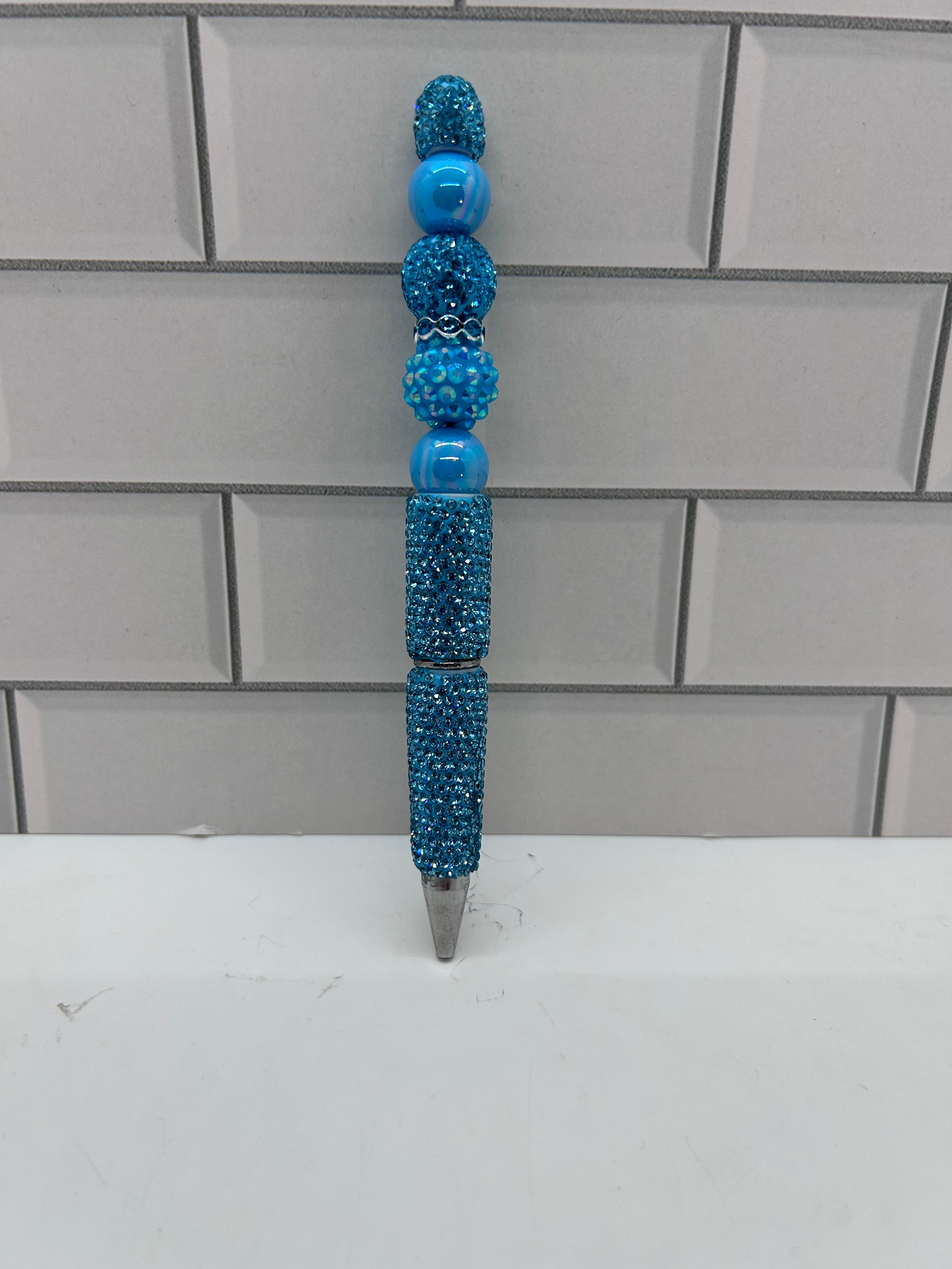 Rhinestone Beaded Ballpoint Pen-Teal Blue
