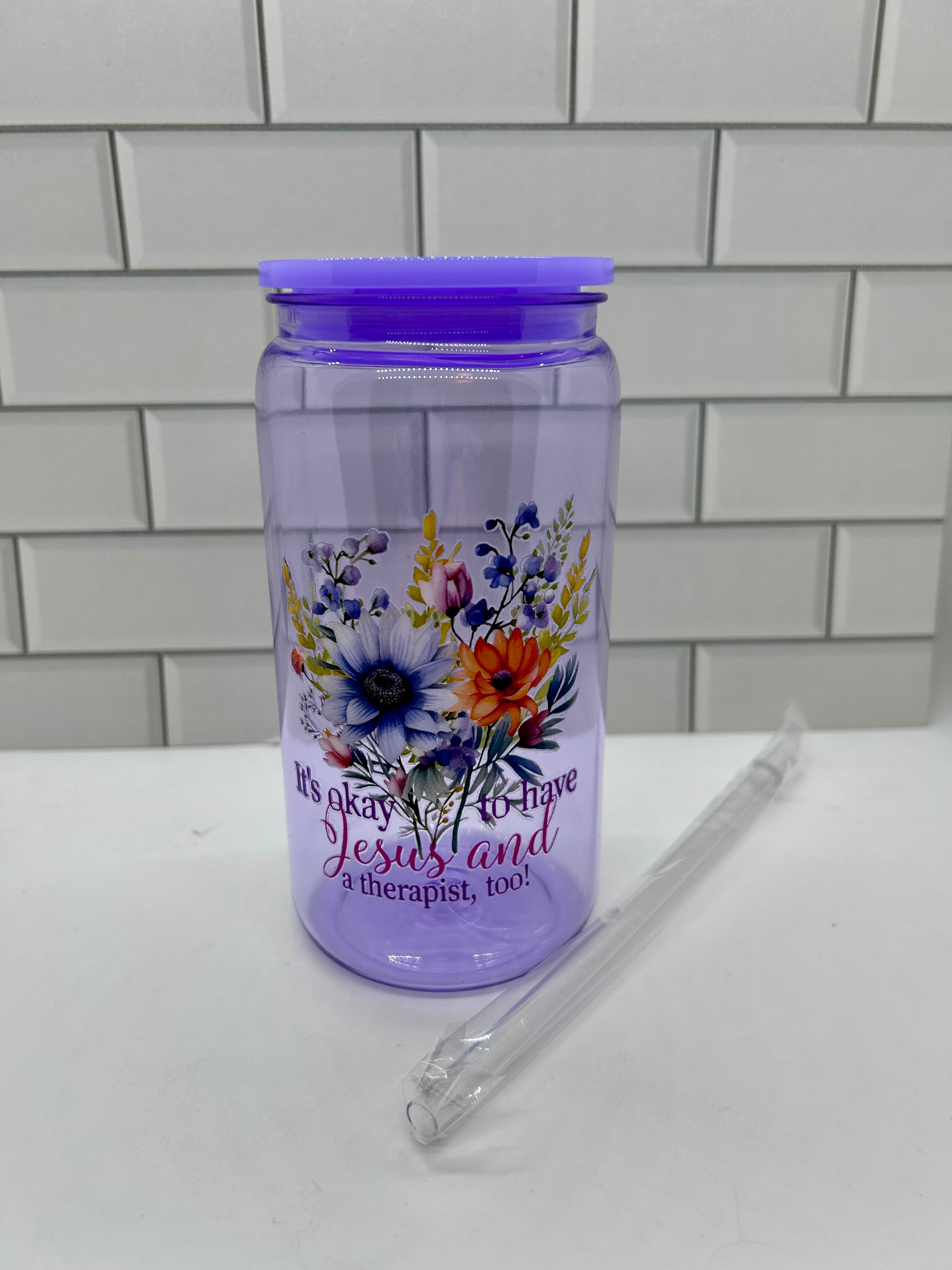16 oz Acrylic Ombre Tumbler with Christian Theme-Purple