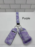 Neoprene Wristlet Keychain with Sanitizer Holder, Empty Bottle and Lip Balm Holder-Purple