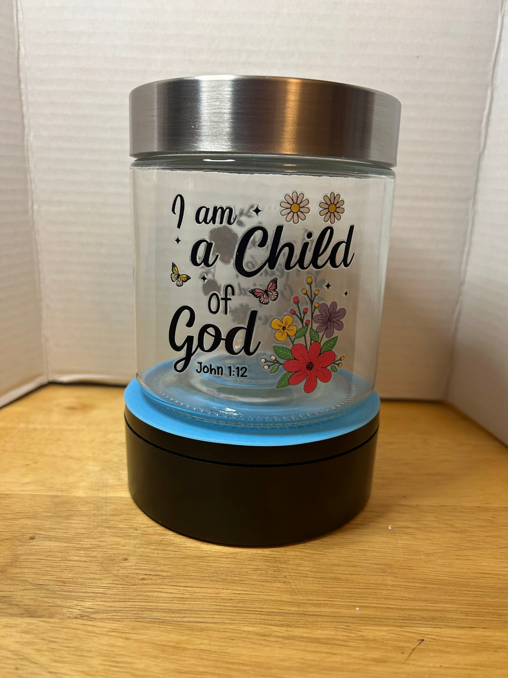 Glass Small Canister With Metal Lid, Featuring A Beautiful Inspirational Design