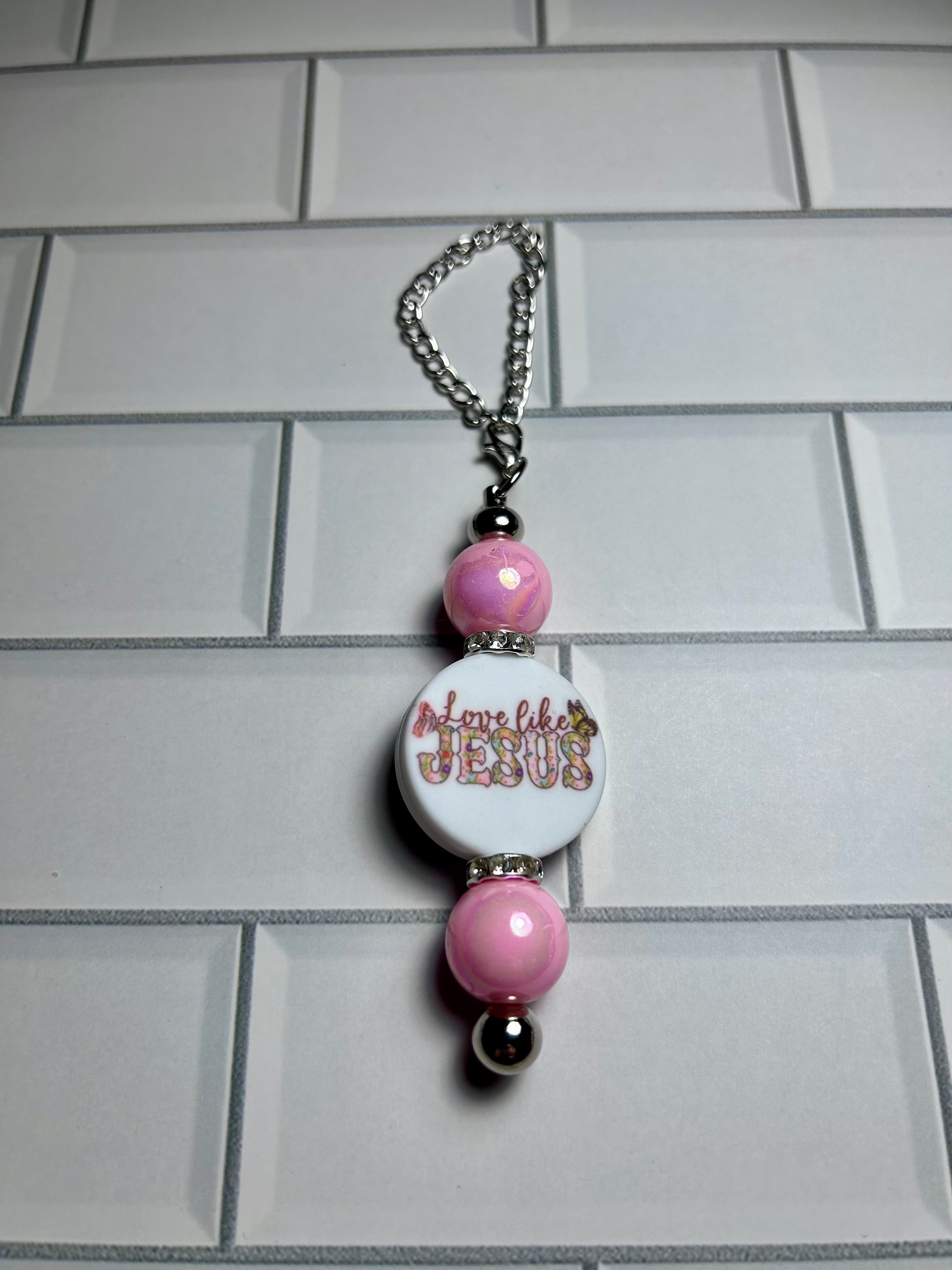 Beaded Cup Charm’s-Pink Acrylic with Focal