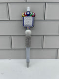 Beaded Ballpoint Pen, White with Bingo Theme