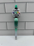 Beaded Ballpoint Pen, White/Green Ombre with Bingo Theme