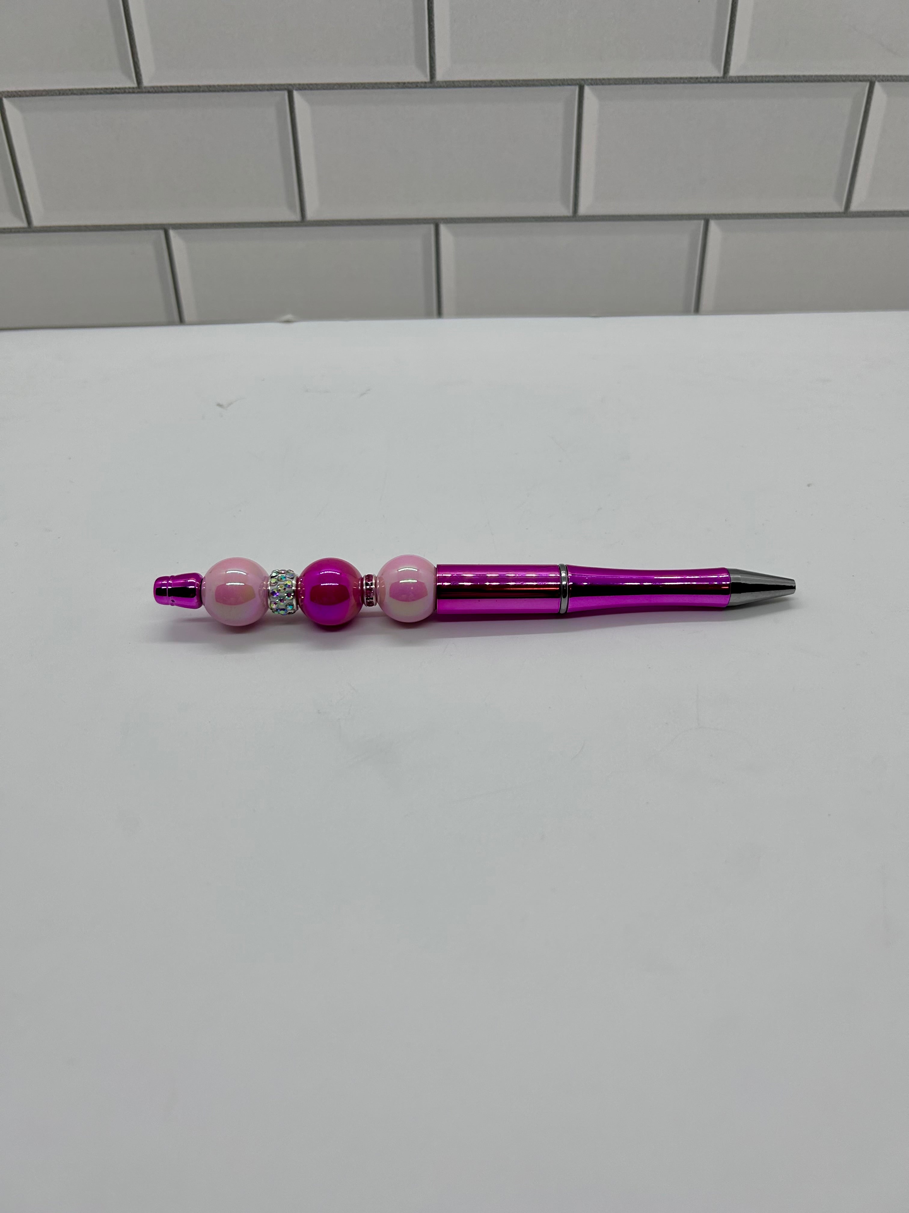 Beaded Ballpoint Pens-Metallic Pink Acrylic