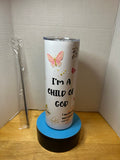 20 ounce Skinny Metal Tumbler With Metal Straw Featuring A Beautiful Inspirational  Design