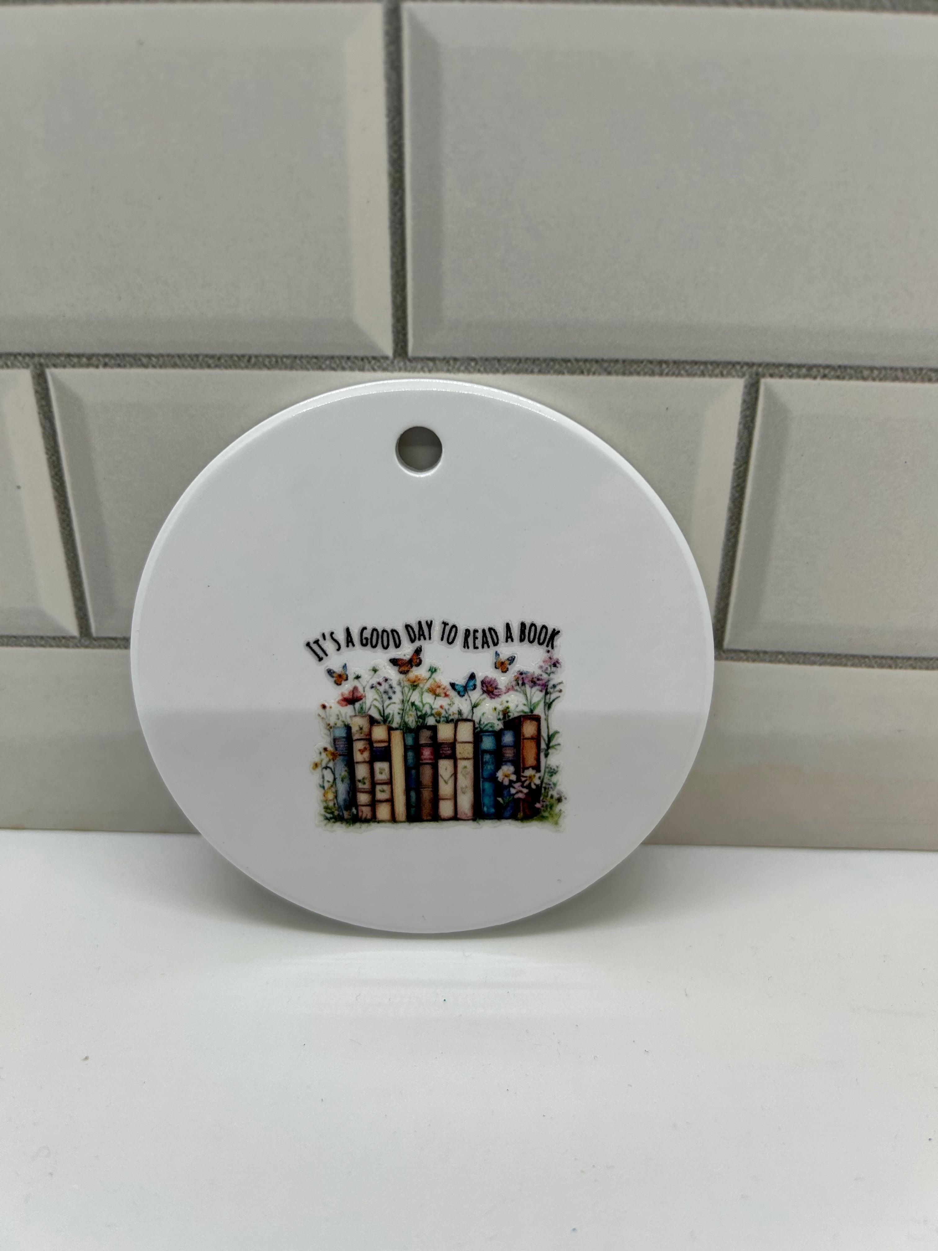 3x3 inch Ceramic Christmas Ornament featuring a Bookish Theme