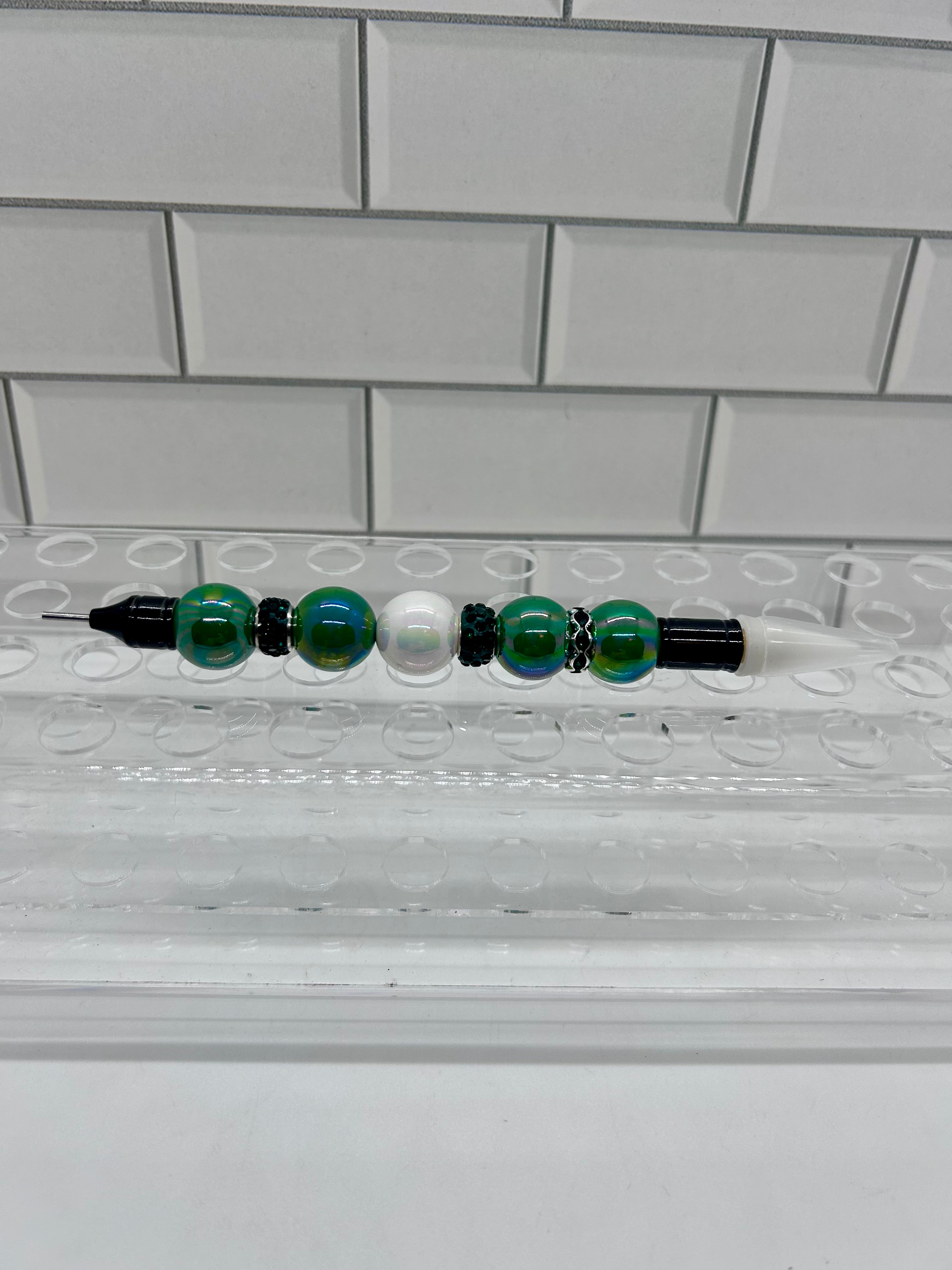 Beadable Rhinestone Picker Dotting Pen-Duel Ended-Green/White