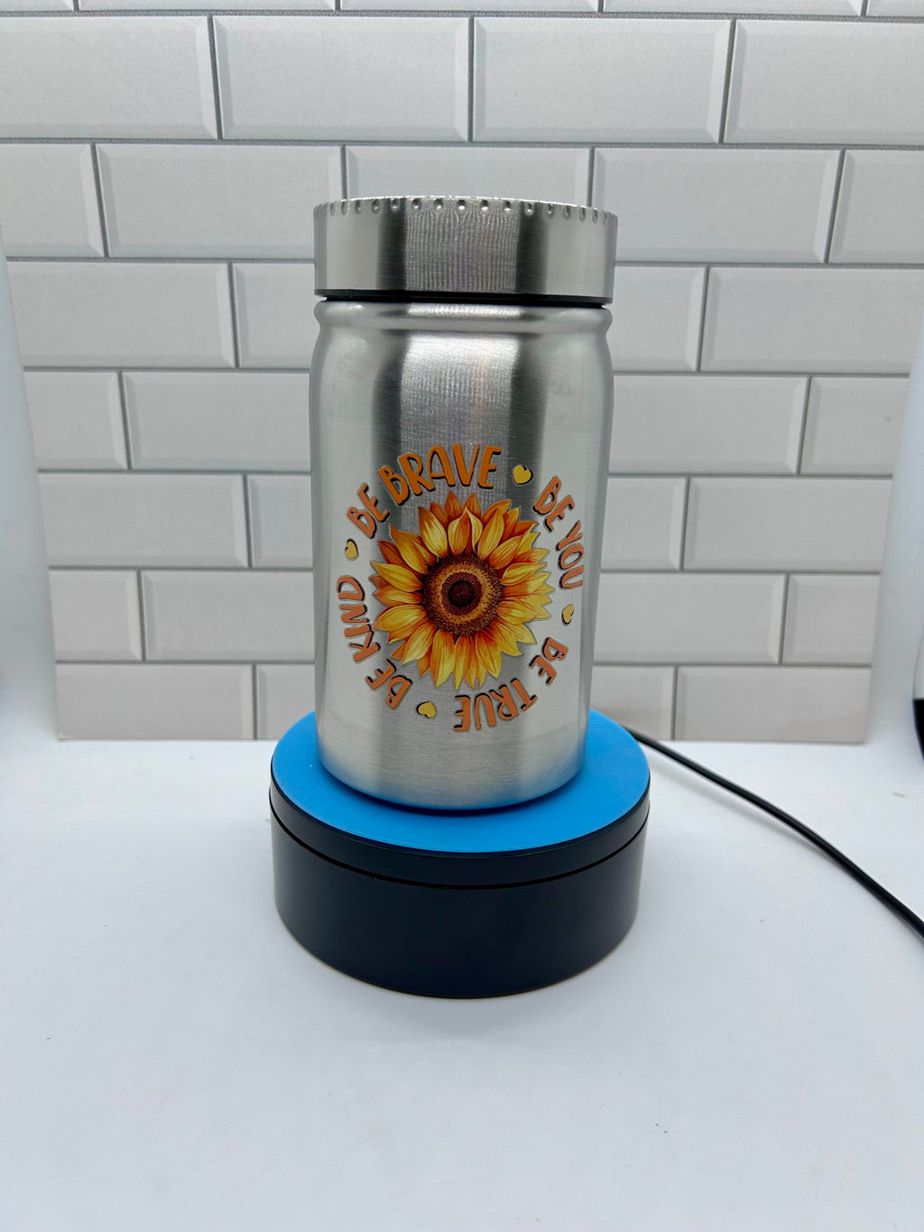 17 oz Metal Mason Jar Tumbler with Sunflower Theme