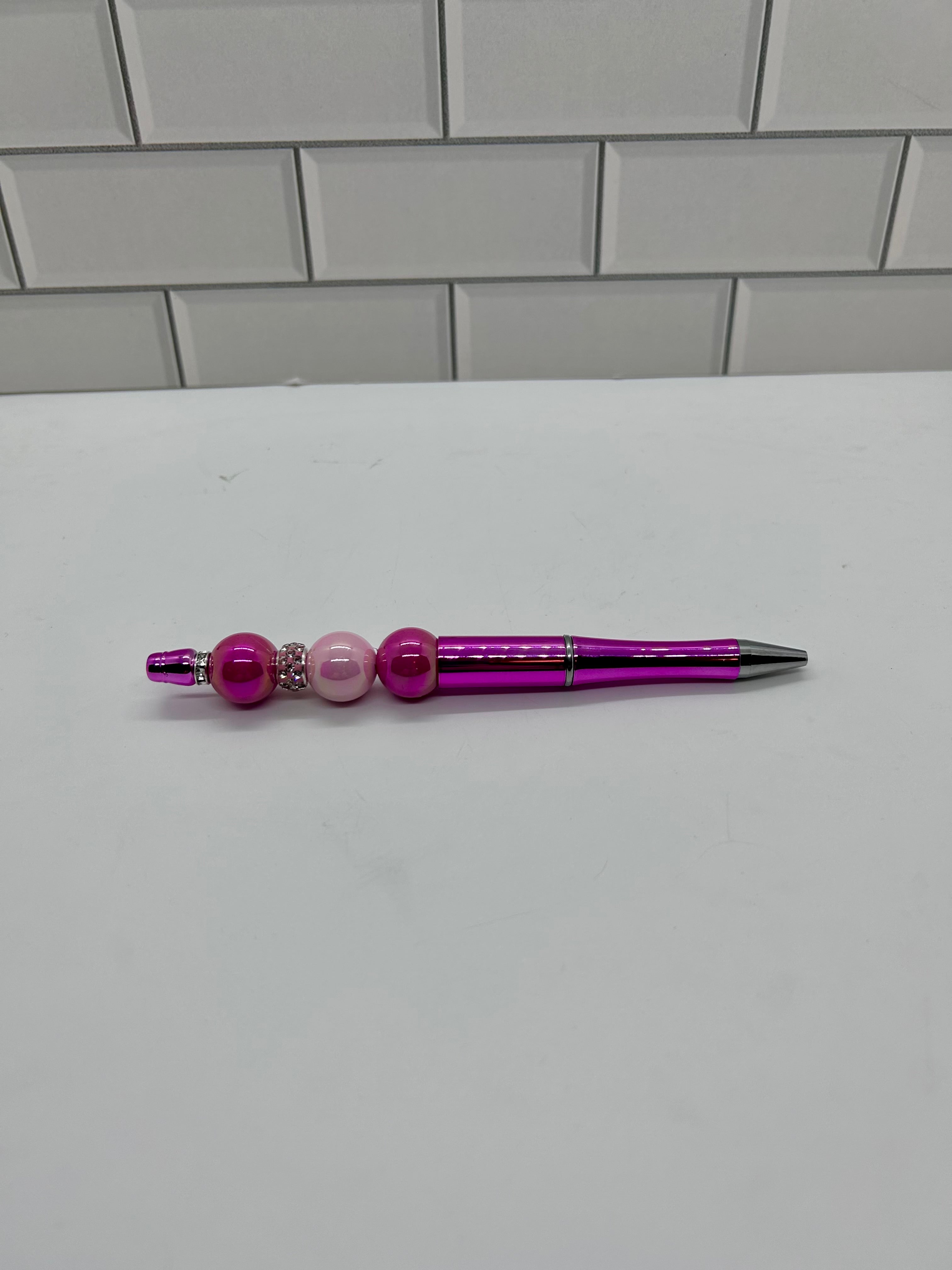 Beaded Ballpoint Pens-Metallic Pink Acrylic