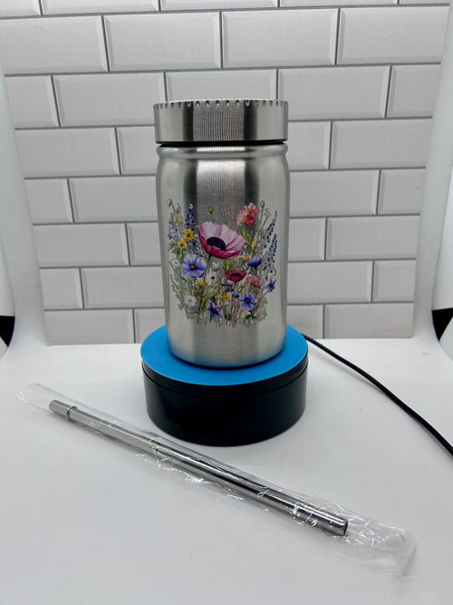 17 oz Metal Mason Jar Tumbler with Floral Theme