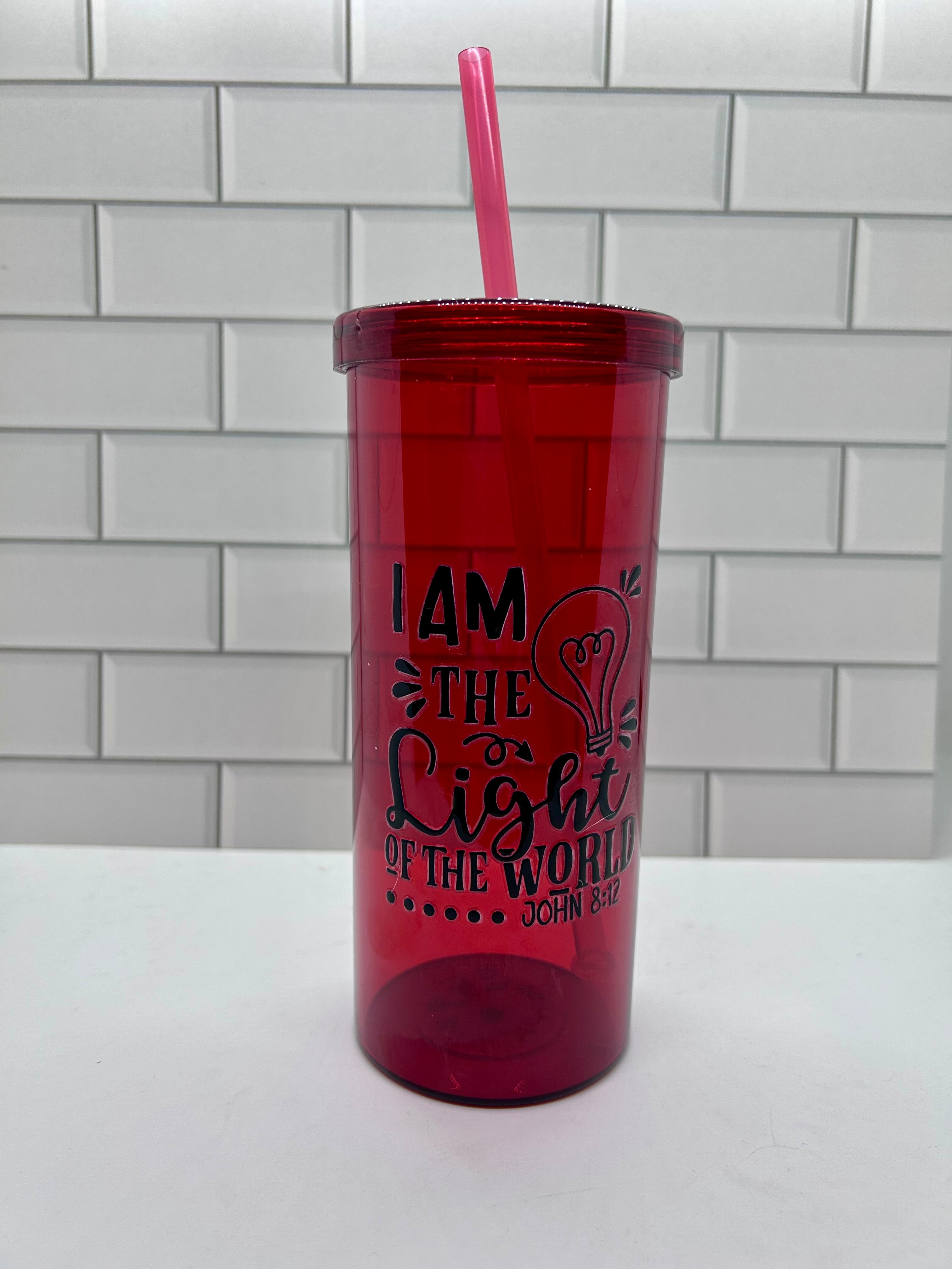 20 oz Acrylic Tumblers featuring Inspiration Design, Lid and Straw-Red