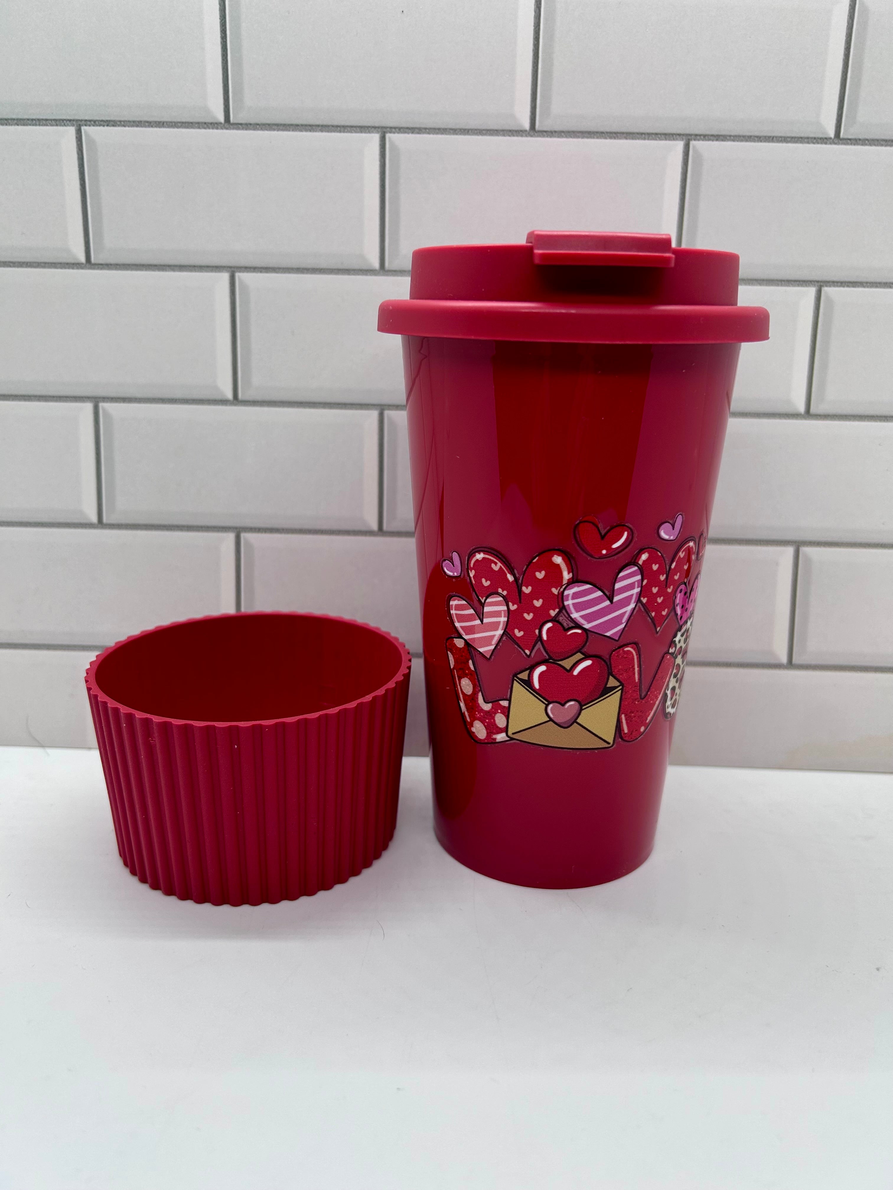 Gobelets en plastique chauds/froids de 18 oz avec motif de la Saint-Valentin-Rouge