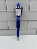 Beaded Ballpoint Pen, Blue with Bingo Theme