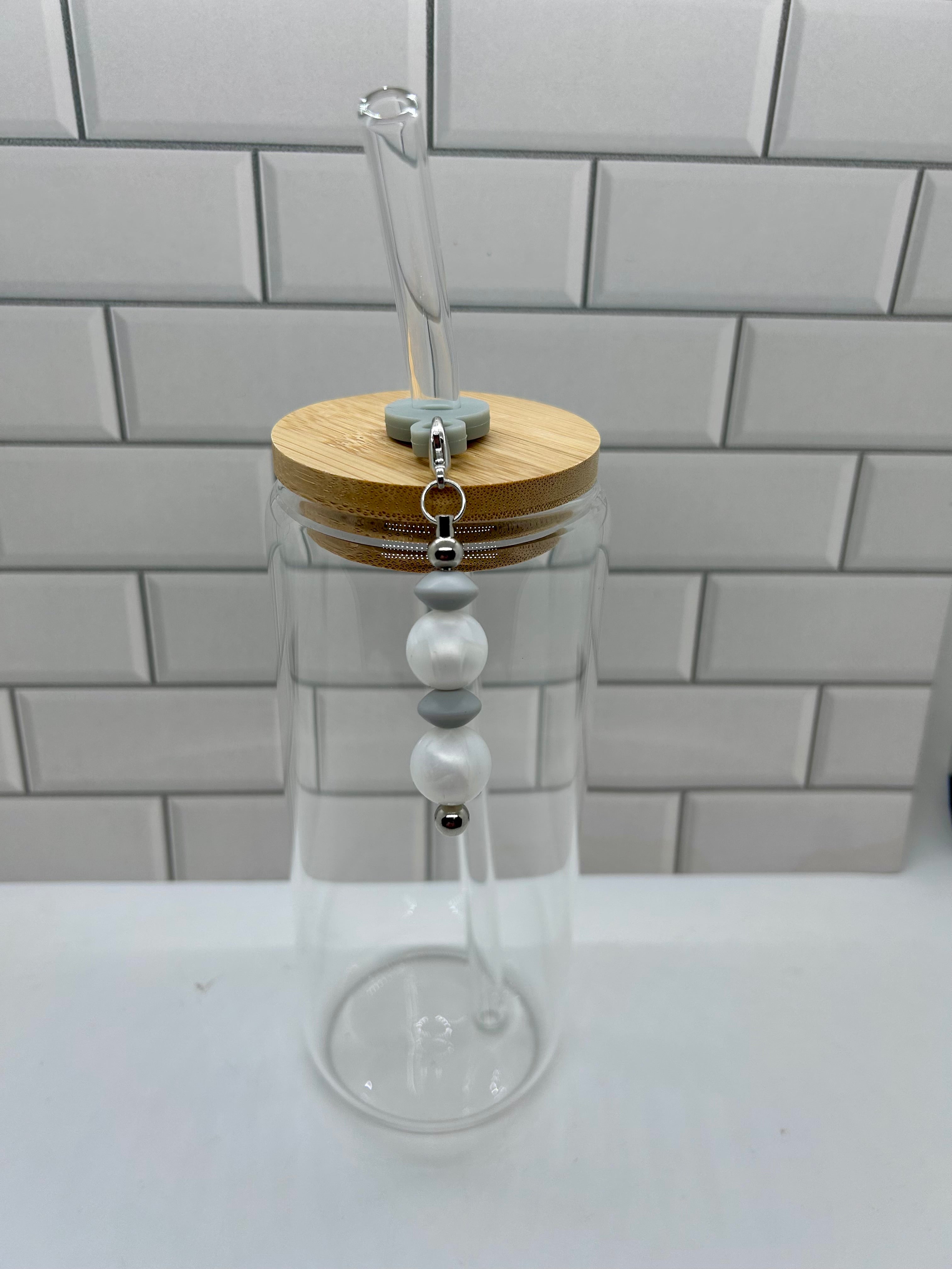 Beaded Straw Charm-Gray