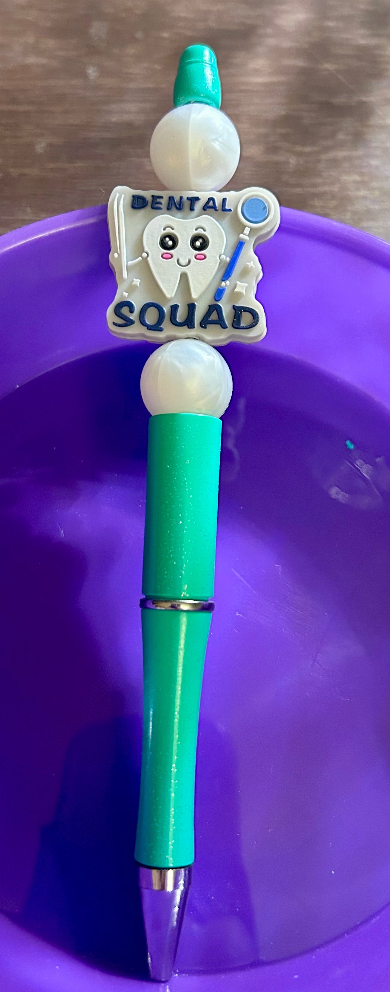 Stylo-bille à perles en silicone avec motif dentaire vert-focal