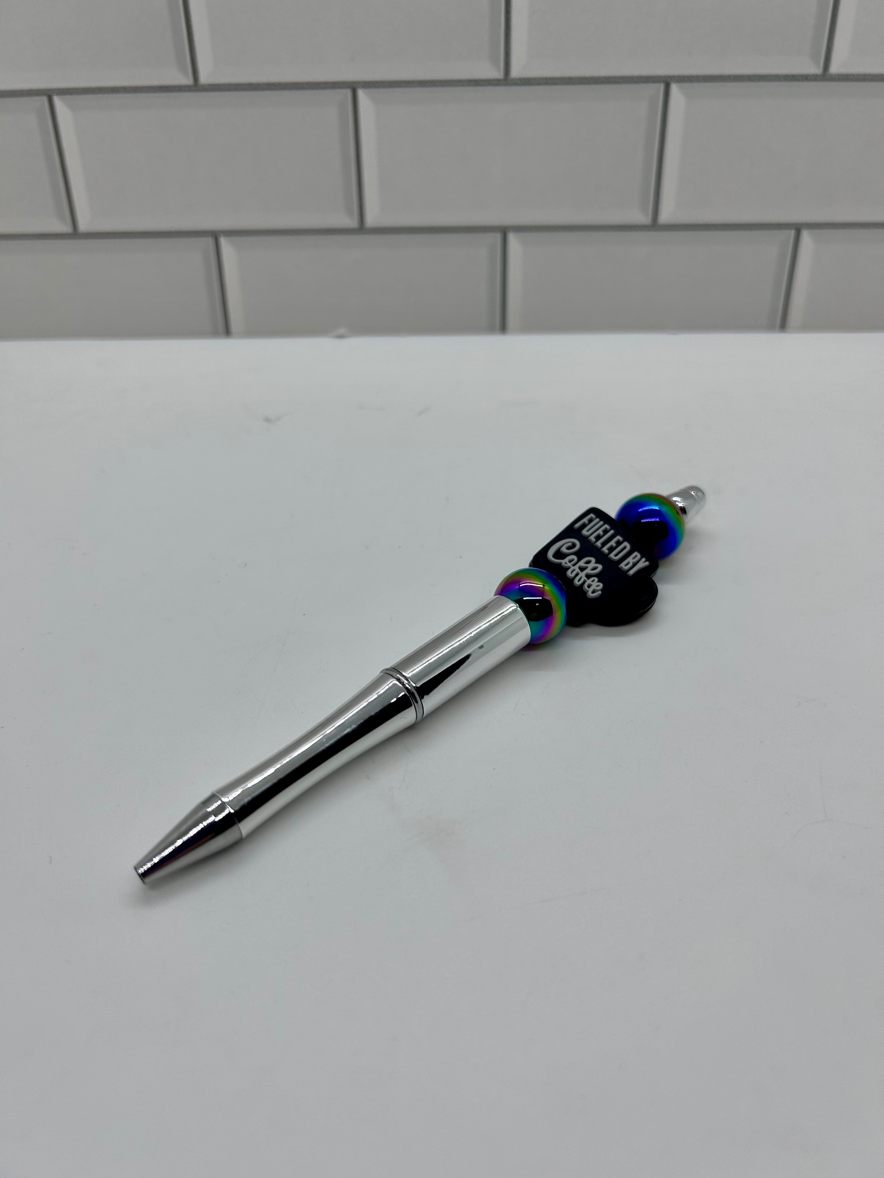 Metallic Silver Ballpoint Pen Acrylic with Coffee Theme Focal