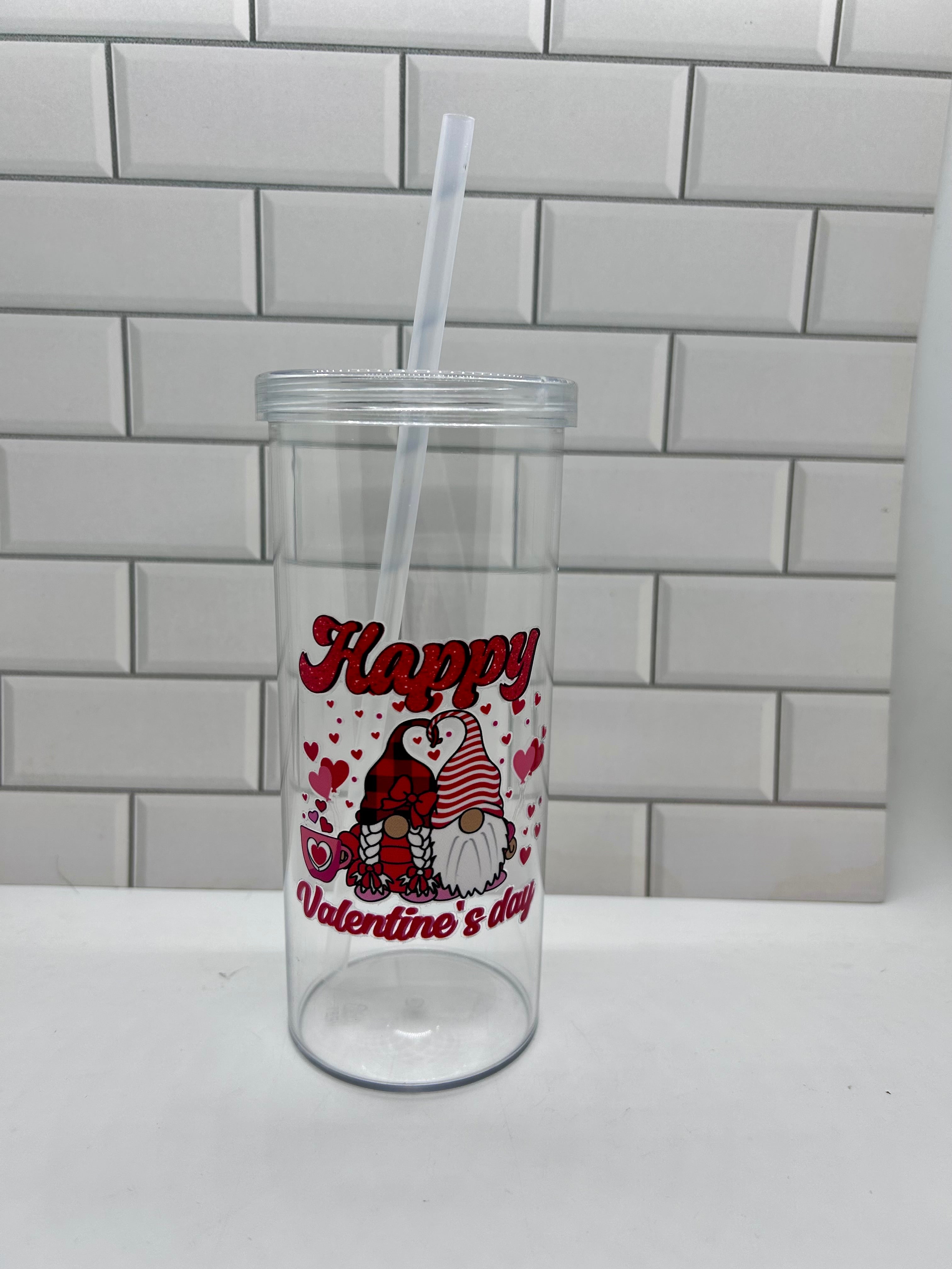 20 oz Acrylic Tumblers featuring Valentines Day Design, Lid and Straw