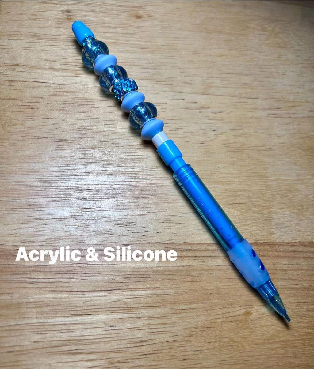 Beaded Mechanical Pencil-Blue Acrylic and Silicone
