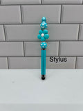 Beaded Stylus-Turquoise Silicone with Floral Focal