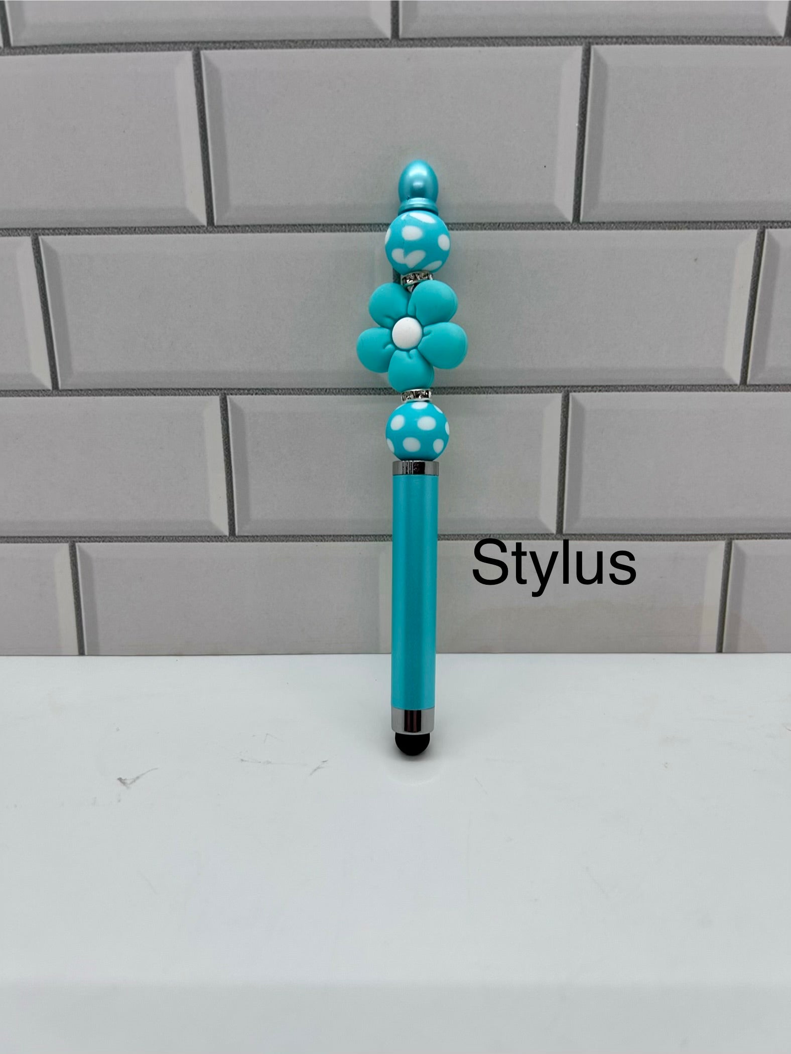 Beaded Stylus-Turquoise Silicone with Floral Focal