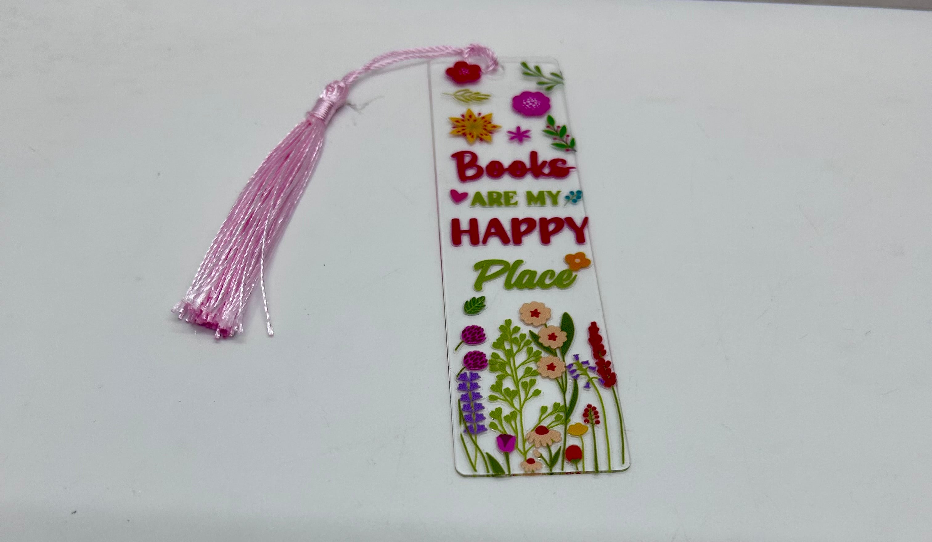 Acrylic Bookmark with Pink Colored Tassel, Bookish Theme