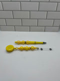 Beaded Badge Reel with Matching Beaded Pen-Yellow