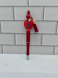Beaded Ballpoint Pens-Red with Teacher Theme