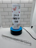 20 ounce Skinny Metal Tumbler With Metal Straw Featuring A Beautiful Inspirational Theme Design