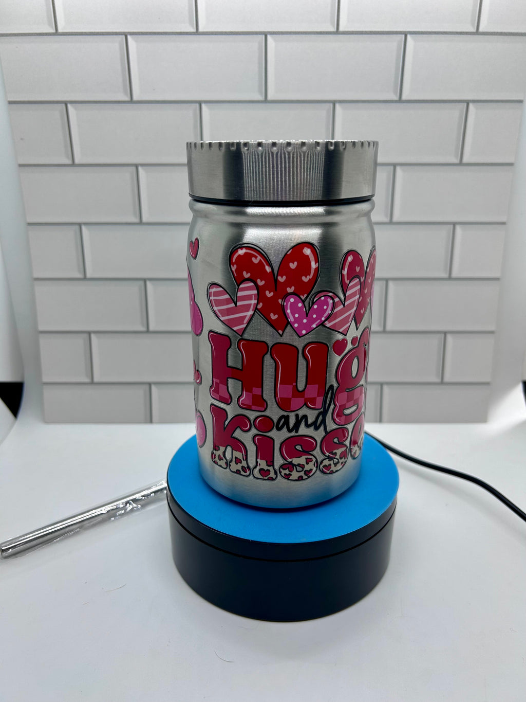 17 oz Metal Mason Jar Tumbler with Valentines Day Theme