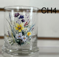 Photophore en Verre – Personnalisé avec du Sable Blanc, des Galets Transparents ou des Rochers Bleus, livré avec 2 bougies chauffe-plat