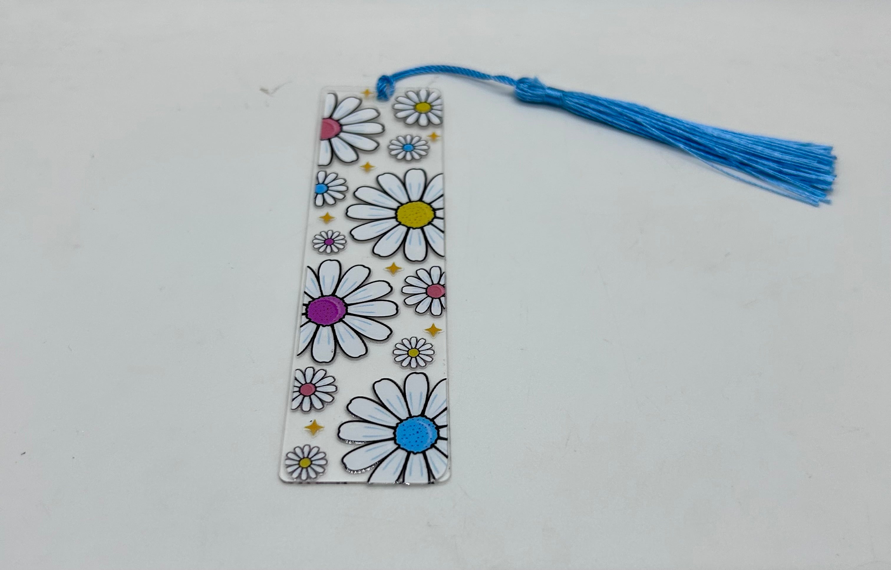 Acrylic Bookmark with Blue Colored Tassel, Floral Theme