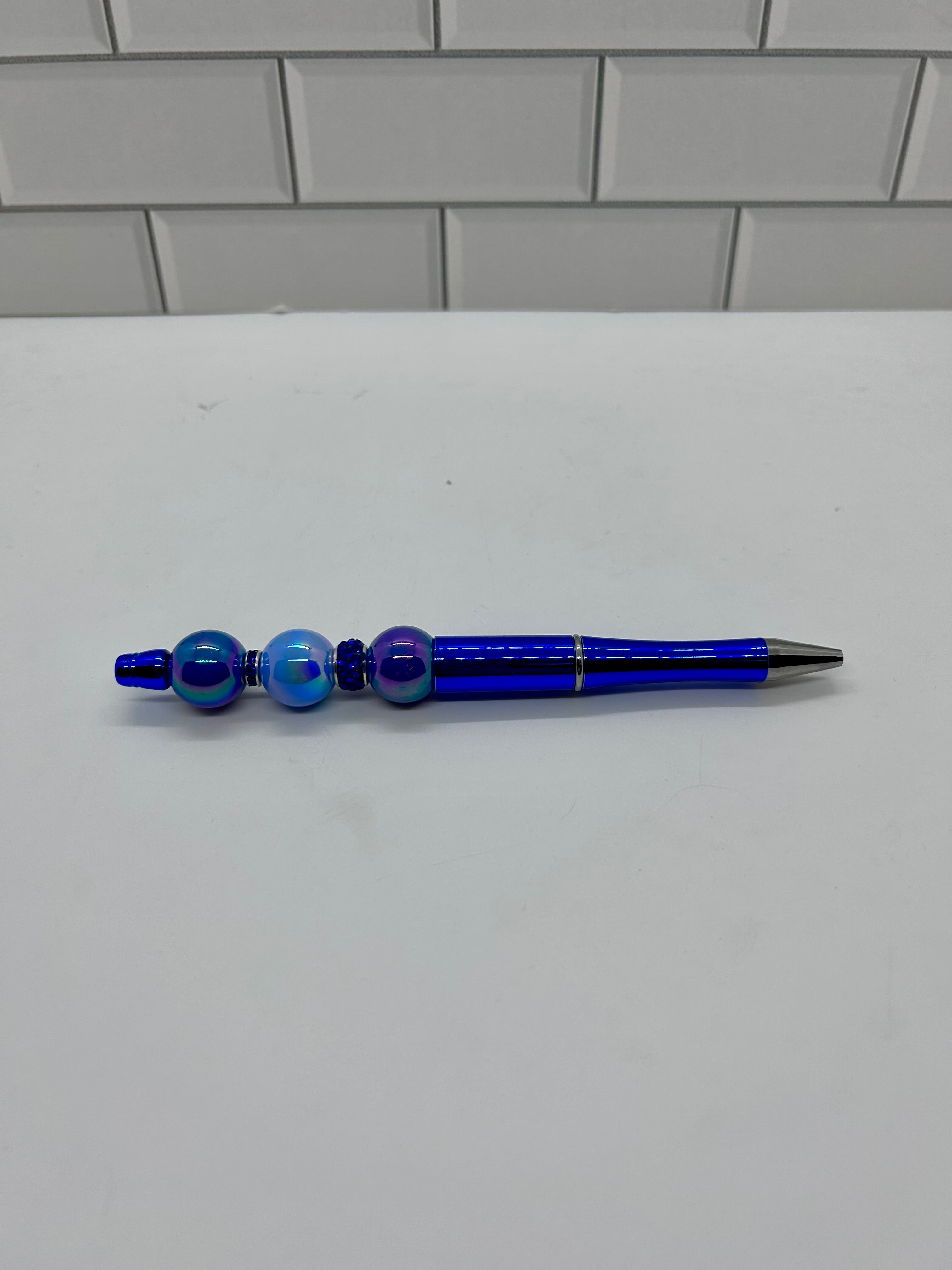 Beaded Ballpoint Pens-Metallic Blue Acrylic