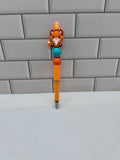 Stylo bille orné de perles – Silicone orange avec motif renard