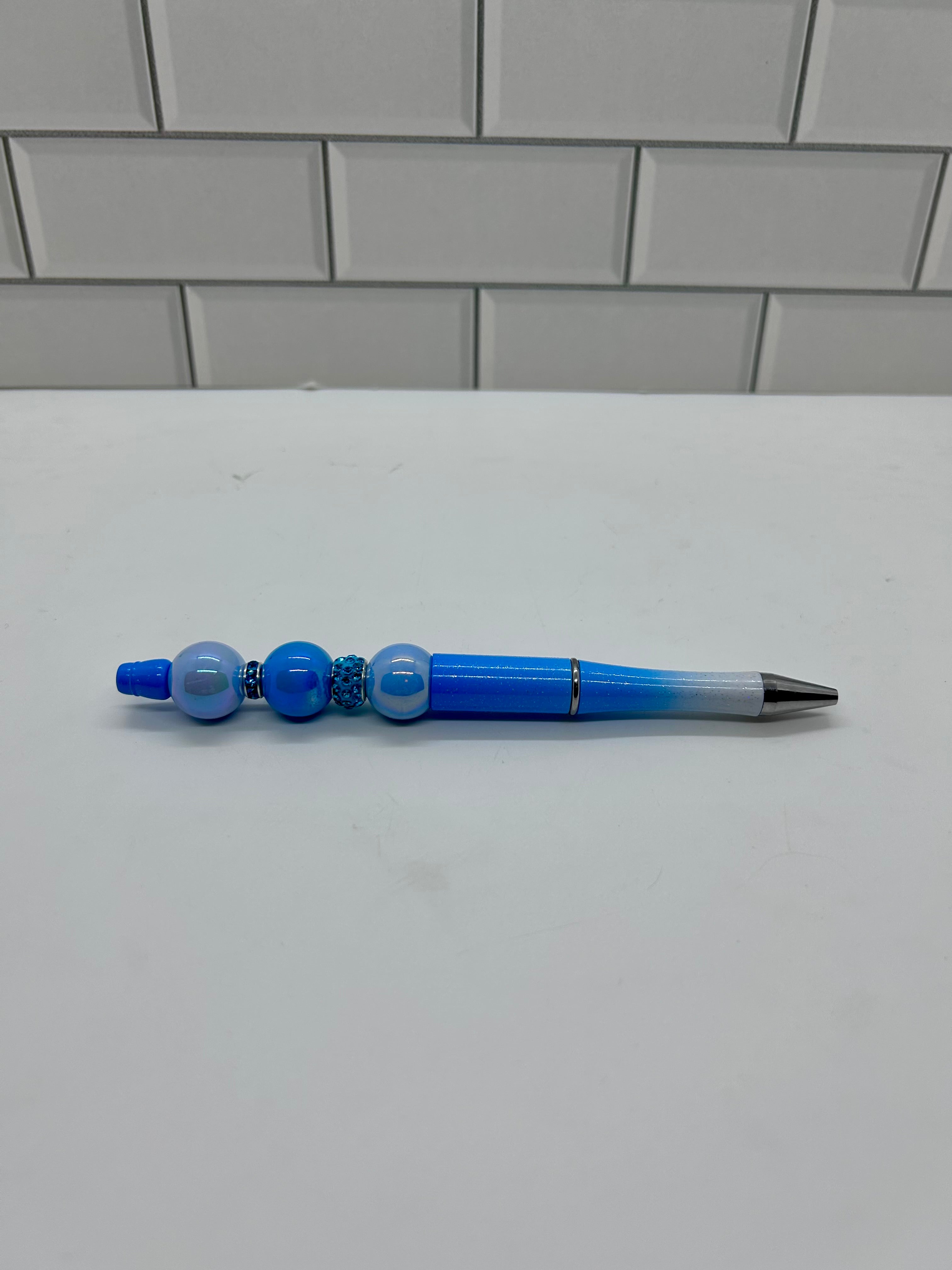 Beaded Ballpoint Pens-Ombre Blue Acrylic