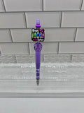 Beaded Ballpoint Pen-Purple w/ Mom Theme Focal
