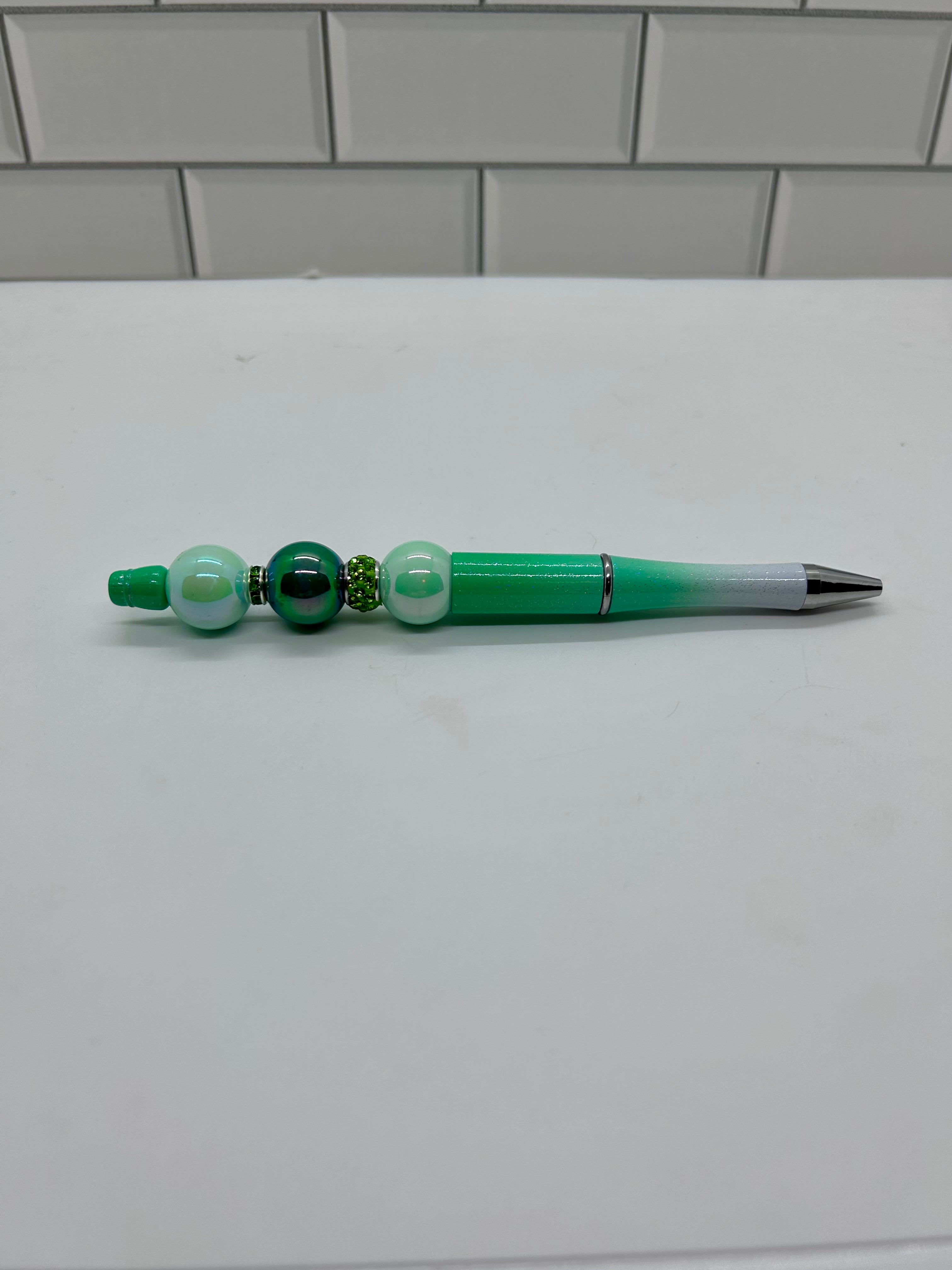 Beaded Ballpoint Pens-Ombre Green Acrylic