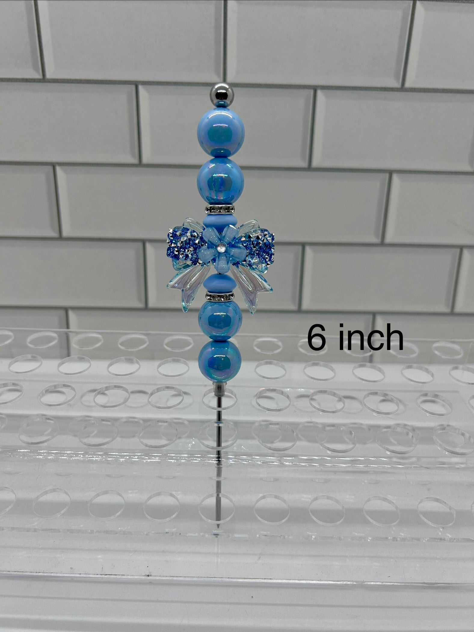 Beaded Pokey/Weeding Tool-6 inch-Blue/Bow