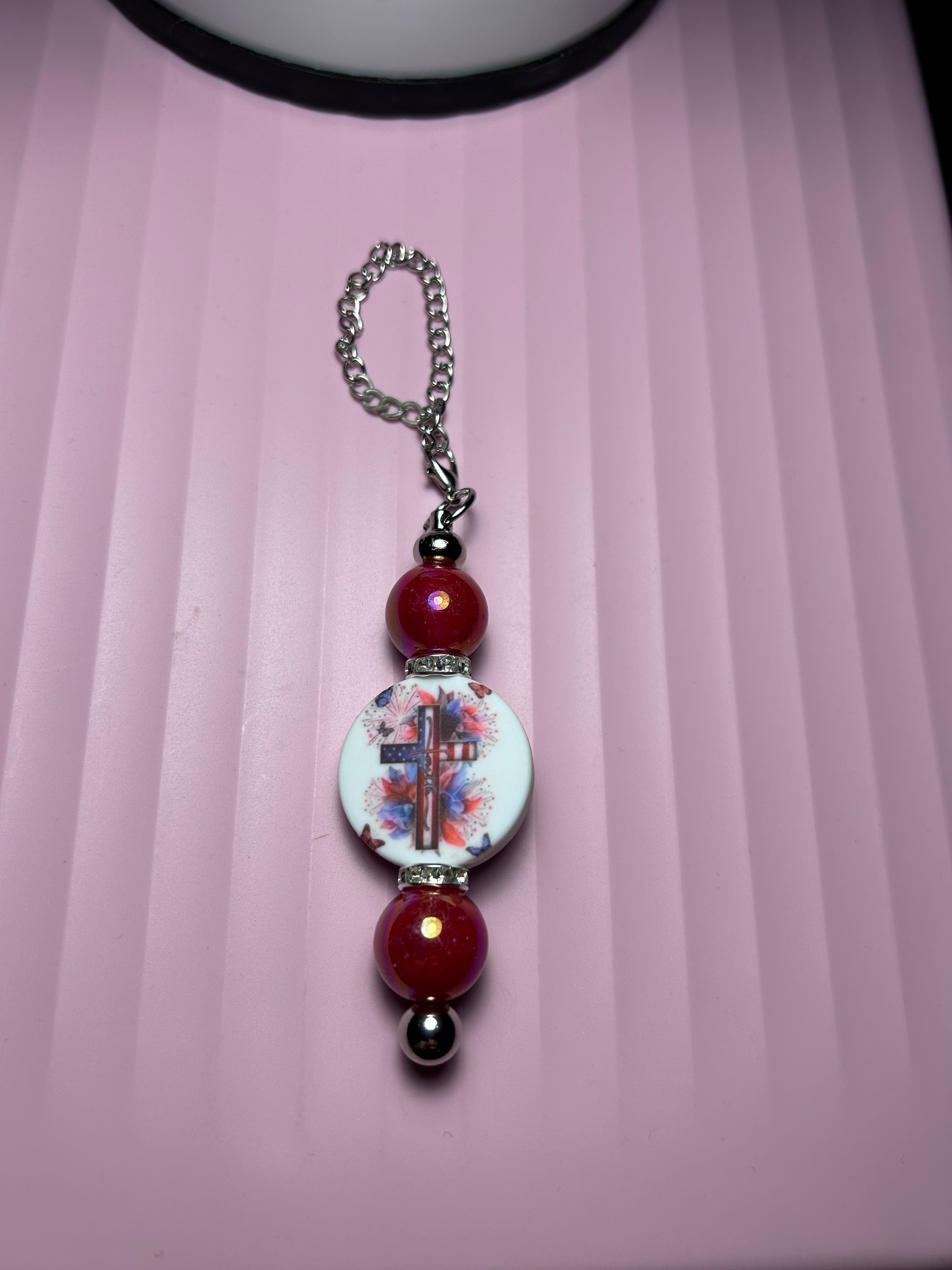 Beaded Cup Charm’s-Red Acrylic with Focal