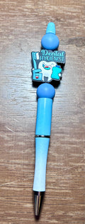 Stylo bille à perles en silicone avec motif dentaire (bleu)