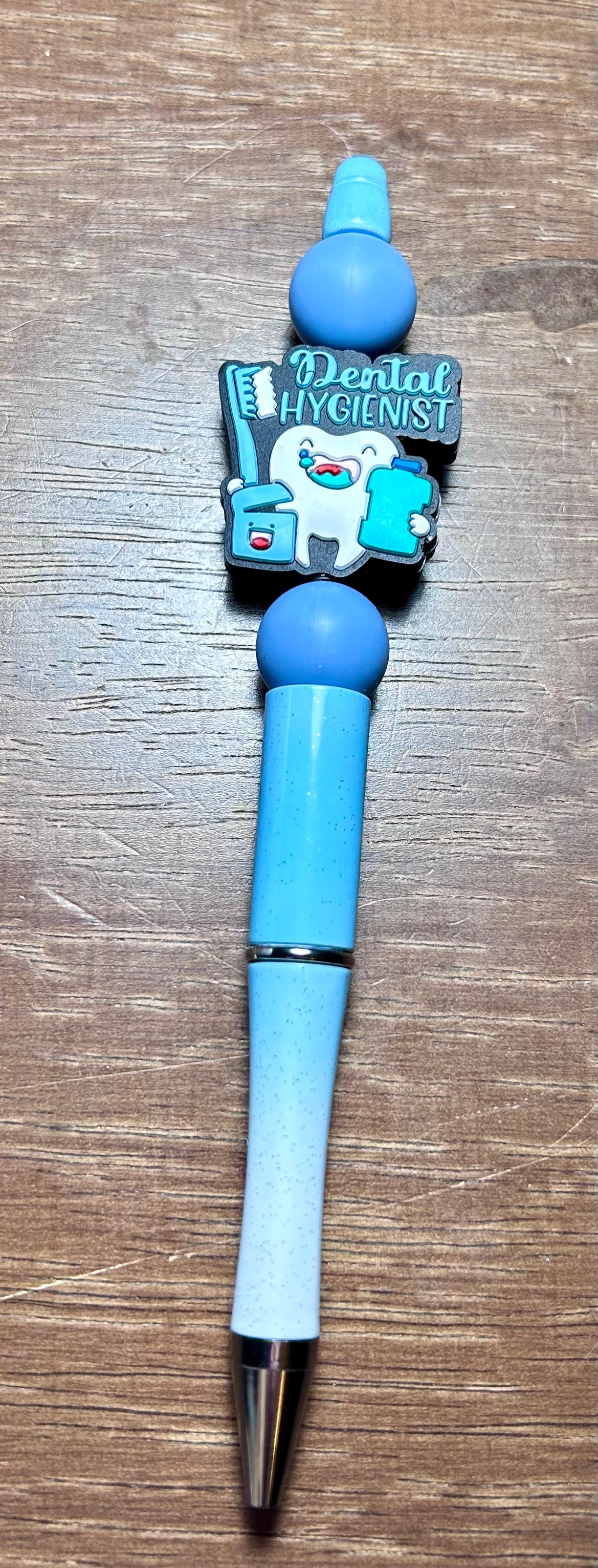 Stylo bille à perles en silicone avec motif dentaire (bleu)