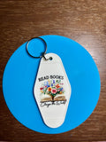 Retro Style Motel Keychain with a Bookish Theme