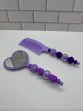 Beaded Comb & Mirror Set-Purple