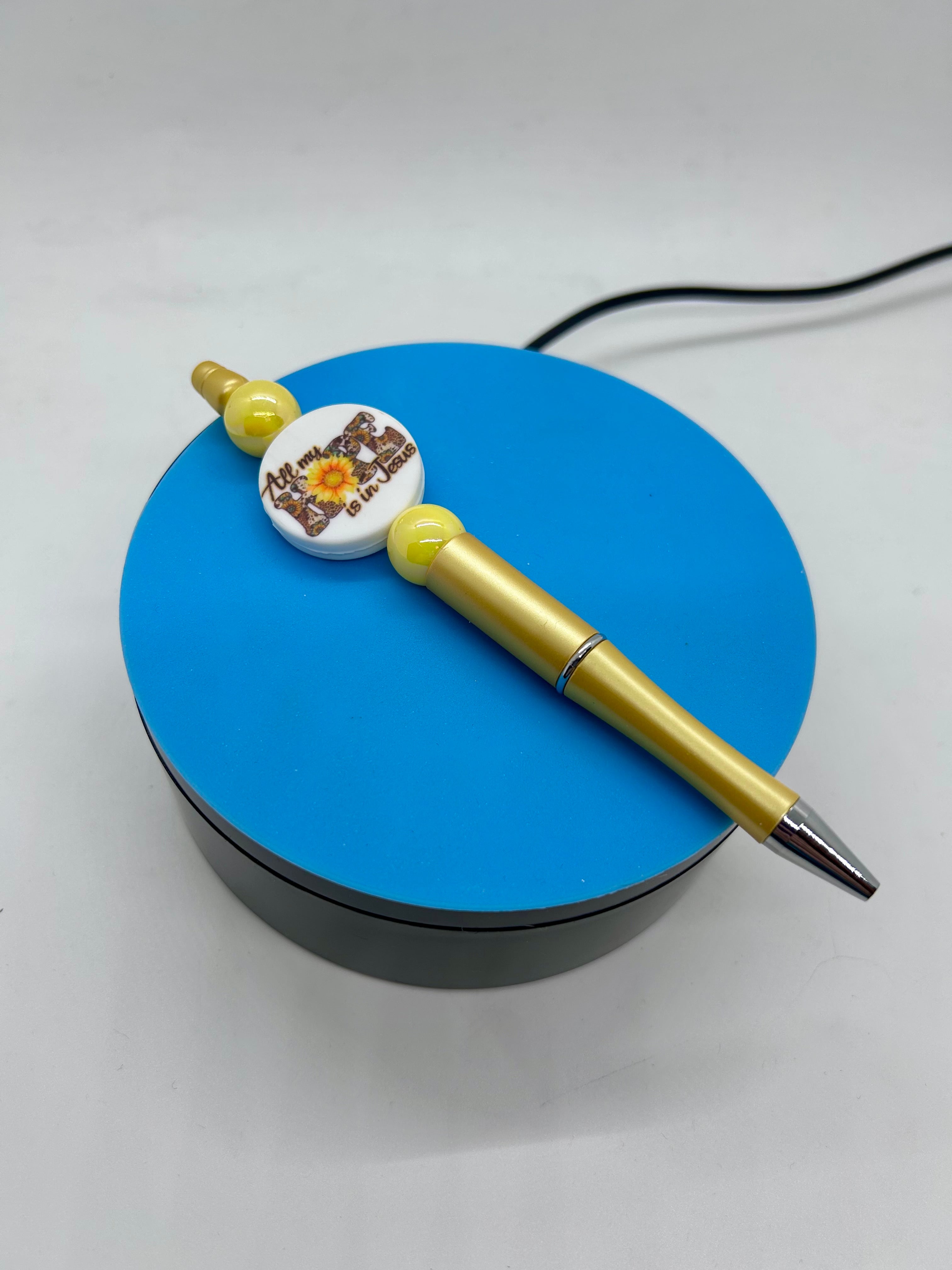 Beaded Ballpoint Pen With Christian Focal-Yellow