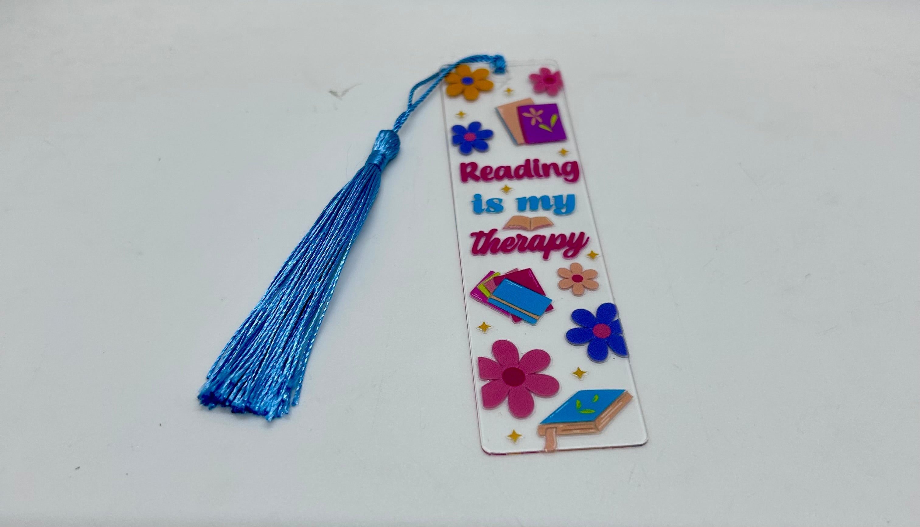 Acrylic Bookmark with Blue Colored Tassel, Bookish Theme