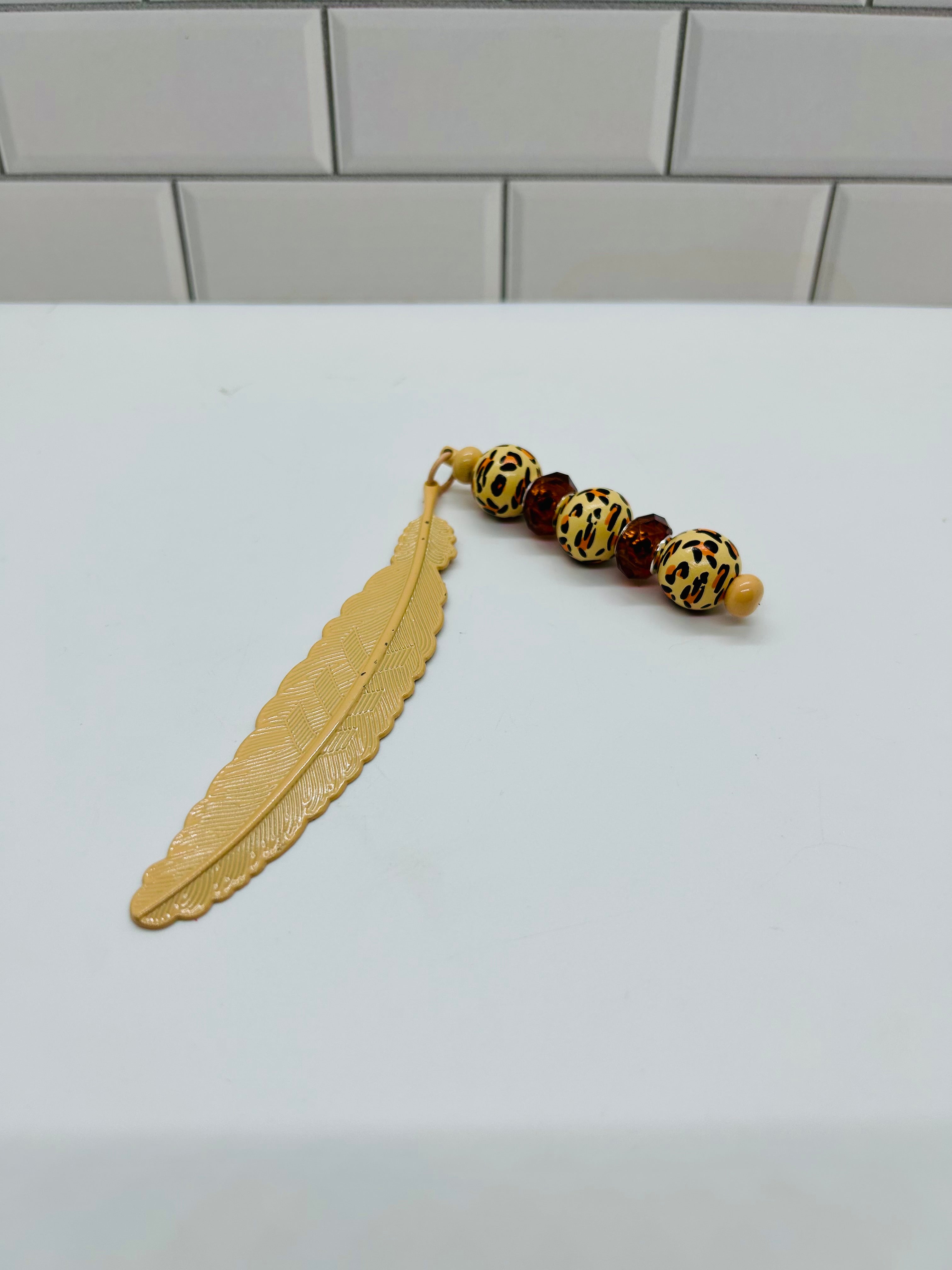 Metal Feather Beaded Bookmark-Yellow