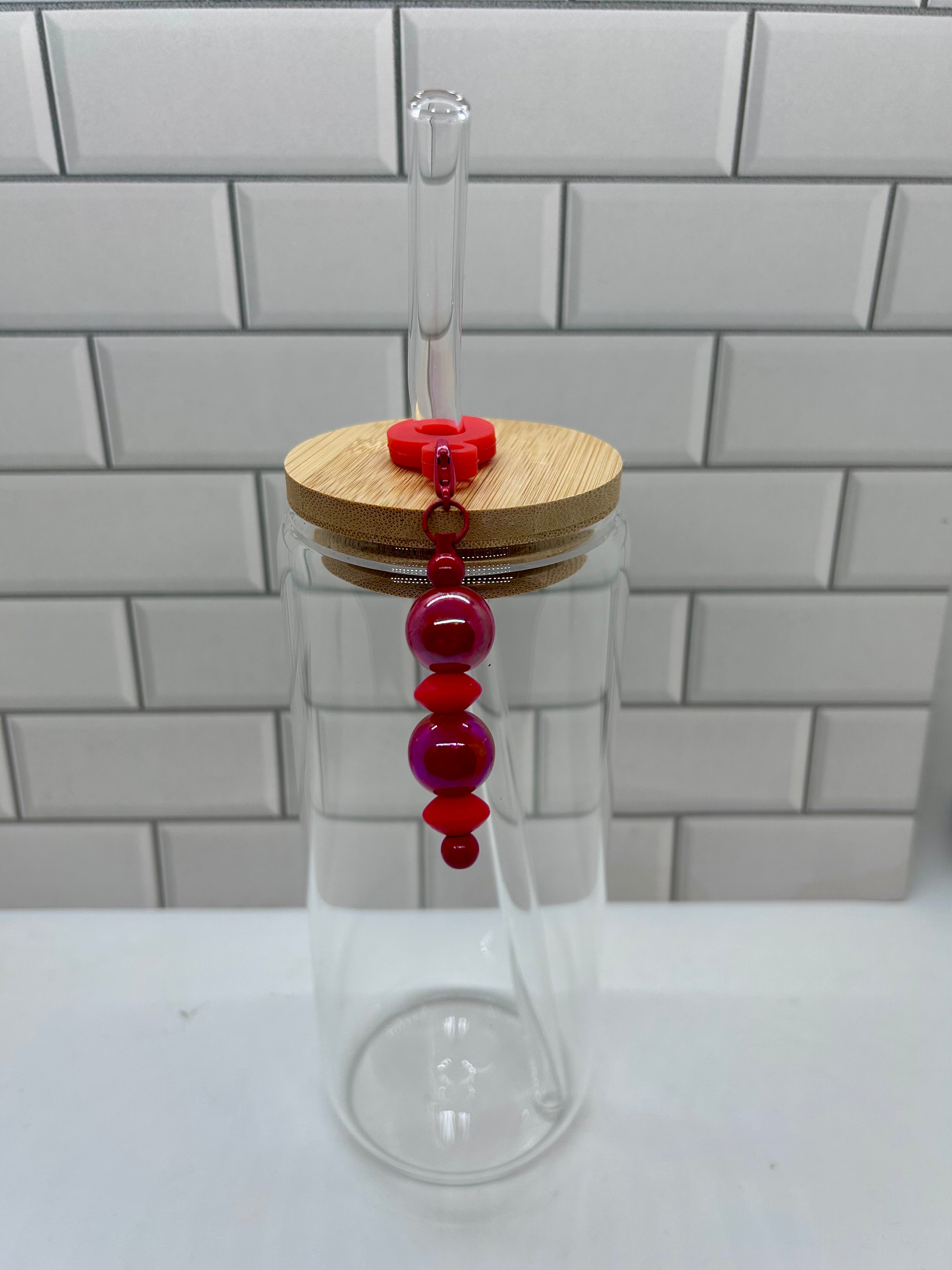 Beaded Straw Charm-Red